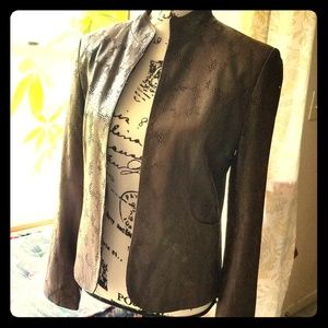 Delicate Leather Blazer w/Laser cut Flowers